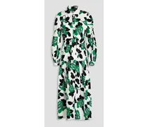 Lux floral-print stretch-cotton poplin midi shirt dress - Green