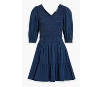 Simona tiered smocked cotton mini dress - Blue