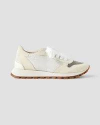 Brunello Cucinelli Bead-embellished nylon and suede sneakers - White White