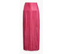 Fringed leather maxi skirt - Pink