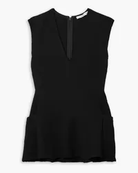 tibi Melee frayed wool-crepe peplum tank - Black Black