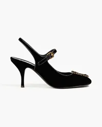 Moschino Leather-trimmed embellished velvet pumps - Black Black