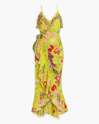 Camilla Crystal-embellished ruffled printed silk crepe de chine maxi wrap dress - Yellow Yellow