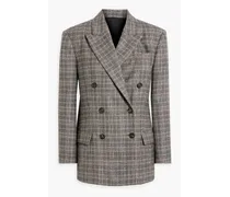 Double-breasted Prince of Wales checked wool and cashmere-blend blazer - Brown
