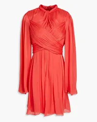 COSTARELLOS Gathered metallic satin mini dress - Orange Orange