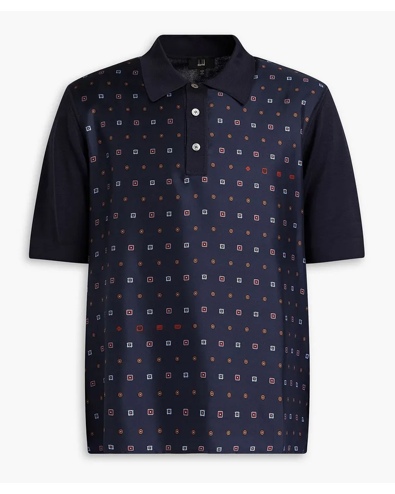 Dunhill Printed mulberry silk-blend twill polo shirt - Blue Blue