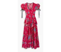 Rodarte Tiered floral-print silk crepe de chine midi dress - Red Red