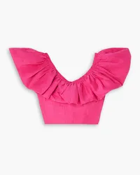 Aje. Bubble cropped ruffled linen-blend top - Pink Pink