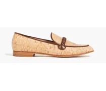 Leather-trimmed cork-effect loafers - Neutral