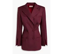 Double-breasted pinstriped twill blazer - Burgundy
