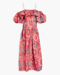 Ulla Johnson Izra cold-shoulder printed taffeta maxi dress - Orange Orange