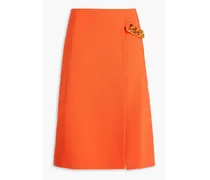 Wrap-effect chain-embellished twill skirt - Orange
