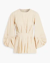 Roksanda Ilincic Pleated cotton-poplin peplum blouse - Neutral Neutral