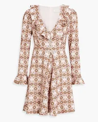 Zimmermann Ruffled floral-print linen mini dress - Pink Pink