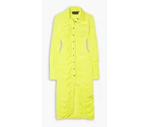 Ruched neon stretch-velvet midi shirt dress - Yellow