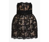 Alice Olivia - Strapless sequin-embellished corded lace mini dress - Black