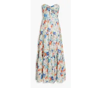 Strapless cutout knotted floral-print linen maxi dress - Gray
