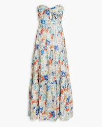 Zimmermann Strapless cutout knotted floral-print linen maxi dress - Gray Gray