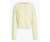 Luxe ribbed cotton, wool and cashmere-blend sweater - Yellow
