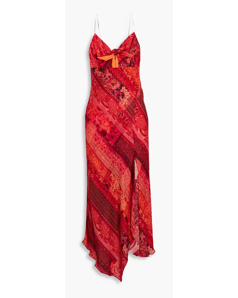 Alice + Olivia Alice Olivia - Harmony asymmetric printed crepe de chine midi dress - Red Red