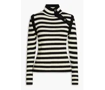 Striped merino wool turtleneck sweater - Black