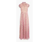 Button-detailed floral-print chiffon maxi dress - Pink