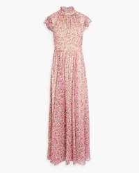 Mikael Aghal Button-detailed floral-print chiffon maxi dress - Pink Pink