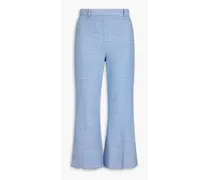 Frayed cotton-blend tweed flared pants - Blue