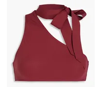 One-shoulder tie-detailed bikini top - Burgundy