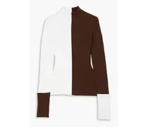 Two-tone ribbed merino wool-blend turtleneck sweater - White