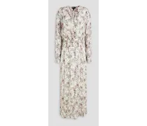 Calista shirred metallic floral-print chiffon maxi dress - White