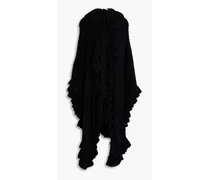 Asymmetric ruffled ribbed-knit cape - Black