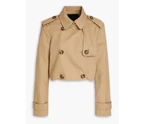 Cropped double-breasted cotton-blend twill jacket - Neutral