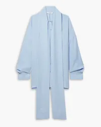 tibi Davenport oversized pussy-bow crepe shirt - Blue Blue