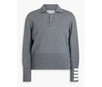 Mélange striped merino wool polo sweater - Gray