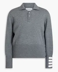 Thom Browne Mélange striped merino wool polo sweater - Gray Gray