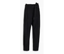 Belted twill tapered pants - Black