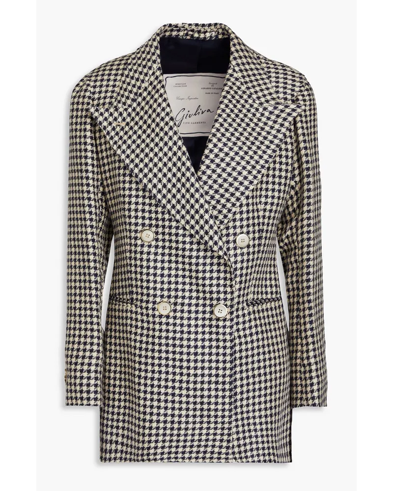 Giuliva Heritage Collection Stella double-breasted houndstooth linen blazer - Blue Blue