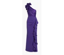 One-shoulder floral-appliquéd faille gown - Purple