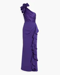 Badgley Mischka One-shoulder floral-appliquéd faille gown - Purple Purple