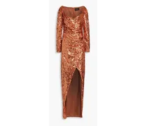 Wrap-effect sequined jersey gown - Metallic
