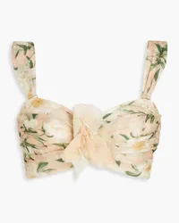 Zimmermann Floral-print linen and silk-blend bra top - Neutral Neutral