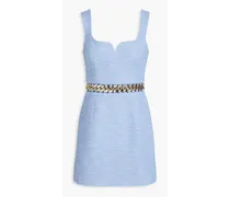 Chain-embellished bouclé-tweed mini dress - Blue