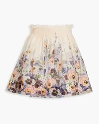 Zimmermann Shirred floral-print linen and silk-blend mini skirt - Purple Purple