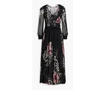Ruffled printed silk-chiffon midi dress - Black