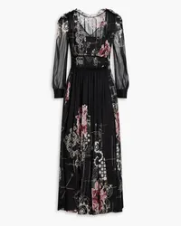 Alberta Ferretti Ruffled printed silk-chiffon midi dress - Black Black