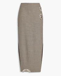 Area Crystal-embellished cutout houndstooth wool midi skirt - Brown Brown