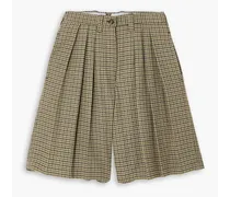 The Victoria pleated houndstooth wool shorts - Neutral