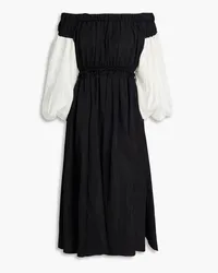 REJINA PYO Lydia off-the-shoulder silk-satin and taffeta midi dress - Black Black