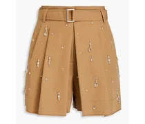 Embellished belted twill shorts - Neutral